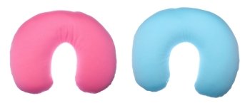 pink and blue neck pillows isolated on white background