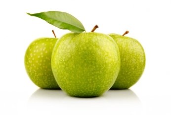 Three ripe green apples with isolated on white background