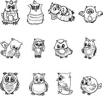 Set of owl in many character 