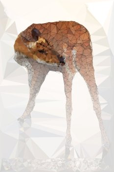 Low poly geometric of deer,biting at its thigh,vector triangular shape mosaic