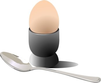 Hard boiled egg in a cup with spoon. vector illustration