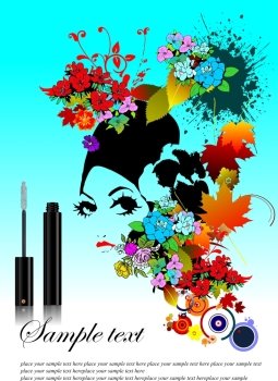 Floral woman silhouette with mascara image. Vector illustration