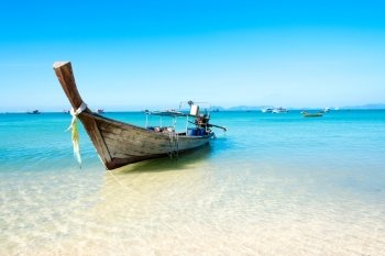 Longtail Boat on Ao Nang Beach,Krabi.Thailand