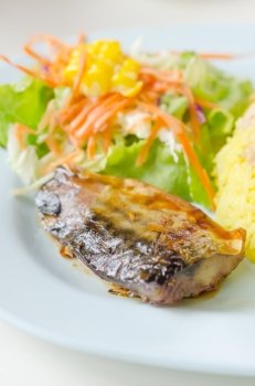 Grilled fish with fresh salad  , Saba fish teriyaki sauce japanese food