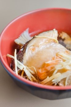Japanese Cuisine - Salmon Kabutoni , fish with sweet sauce