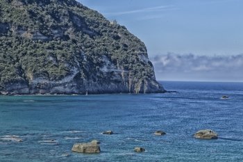 A view of Citara beach in Ischia island in Italy under Punta Imperatore headland 