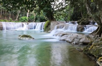 Tropical rain forest cascading falls in Saraburi, Thailand