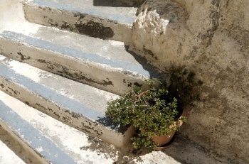 Stone stairs in Kamari on the island of Santorini in Greece.