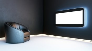 stylish interior with TV with blank screen and touch technology