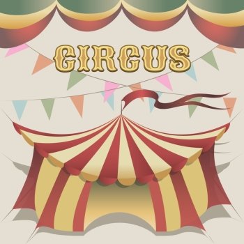 illustration of carnival tent drawn in retro poster style