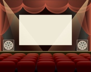 Illustration of theatre or cinema hall drawn in retro style