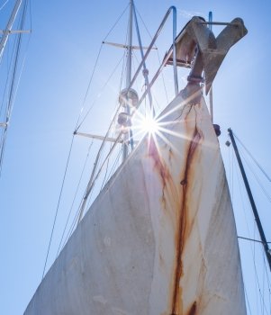 View of the bow of a boat in the yard for repairs