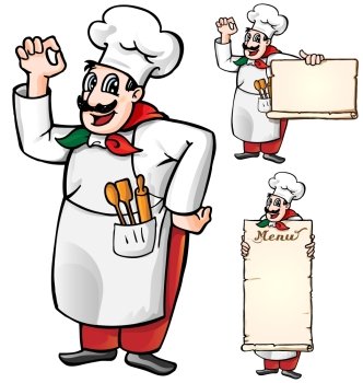 italian chef set isolated on white background