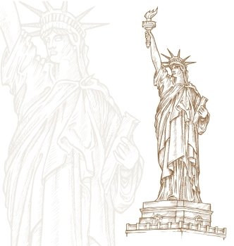 statue of liberty . statue of liberty  hand draw on white background