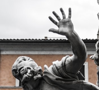 detail of the statue dedicated to the river Rio de la Plata. This is one of the four statue dedicated to the longest rivers known in the reinassence era. It’s located in piazza Navona in the heart of Rome