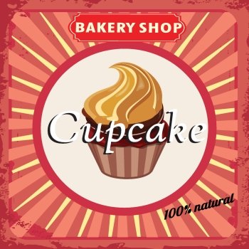 Cupcake bakery shop poster. Vintage Retro style