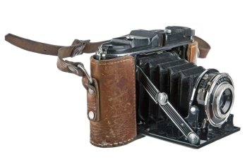 Old vintage camera white isolated 