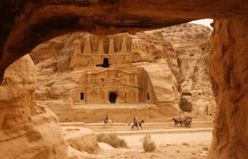 the Bab as Siq street with the Obelisk Tomb and the Bab as Siq Triclinium in the Temple city of Petra in Jordan in the middle east.. ASIA MIDDLE EAST JORDAN ETRA