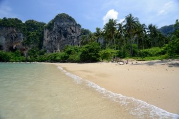 The Hat Tom Sai Beach at Railay near Ao Nang outside of the City of Krabi on the Andaman Sea in the south of Thailand. . THAILAND
