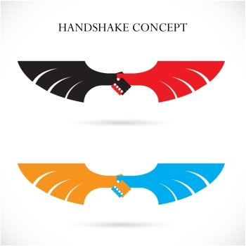 Handshake abstract design concept template. Business creative logotype symbol. Partnership symbol. Vector illustration