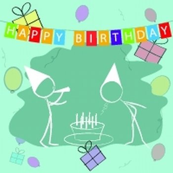 illustration of kids celebrating birthday with cake and blowing candle