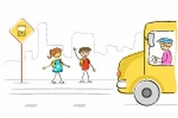 illustration of kids at bus stop waiting for school bus