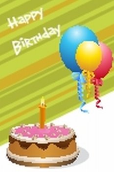 illustration of birthday card with cake & balloons