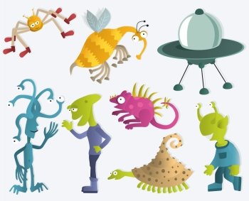 Vector illustration of Funny Creatures from another Planets