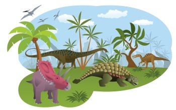 Vector illustration of world of dinosaurs (extinct animals)
