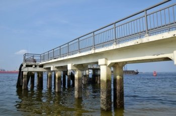 Punggol beach with blue sky in Singapore. Punggol jetty