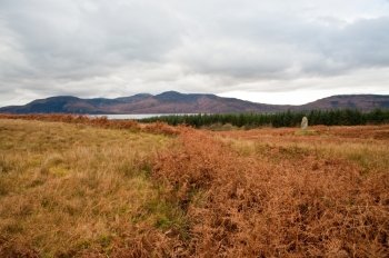 Standing stone and field on the island of Jura