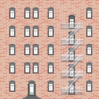 house with emergency ladder, abstract vector art illustration