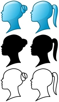 Vector illustrations of woman’s head icons and silhouettes and line art pack.
