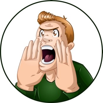 A vector illustration of an angry guy shouting.