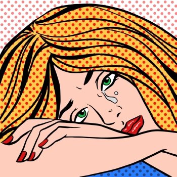 The girl was crying. Vintage pop art comic book style gentina. Retro background. girl crying Pop art vintage comic