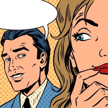 Pop art vintage comic. The man calls the woman retro style comic. Cloud for the text. Gossip and rumors talk about love. Retro style. man calls woman retro style comic Pop art vintage