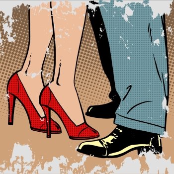 The love of a man and a woman dance hugs pop art comics retro style Halftone. Imitation of old illustrations. the effect of old paper. love man and woman dance hugs pop art comics retro style Halfton