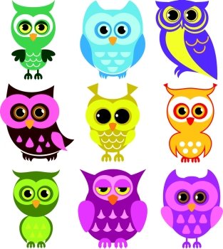 Vector Collection of Different Owls