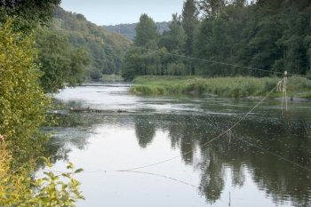 rope at the semois river crossing near the place auby for  survival Belgian Ardennes