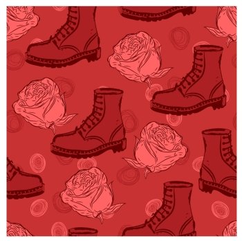 vector seamless grunge background with boots and flowers, clipping masks