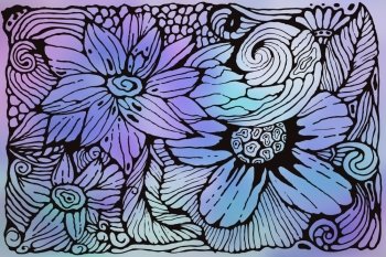 Vector Funky Hand DrawnPattern with Bizarre Flowers