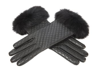 Leather gloves with fur isolated on the white background