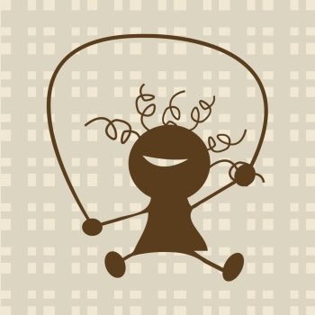 Happy little girl playing with jumping line, vector art