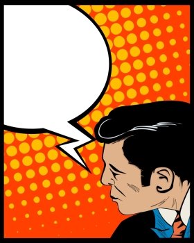 Pop Art style graphic with man and speech bubble