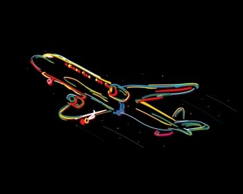 Funky airplane drawing against black background