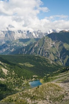 summer landscape of Italian Alps in Aosta Valley near Courmayeur