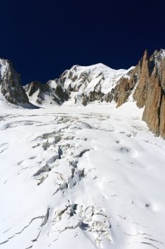 summer view of Mont Blanc massif and mer de glace glacier