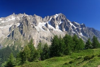 Grandes Jorasses from Ferret valley, Courmayeur, Italy