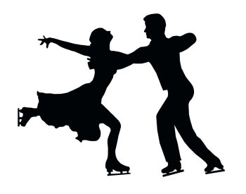 Silhouette of Ice Skater Couple in Embrace Back Kick