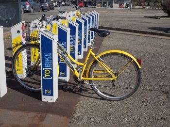 ToBike cycle hire. TURIN, ITALY - FEBRUARY 25, 2015: A docking station for the cycle hire network